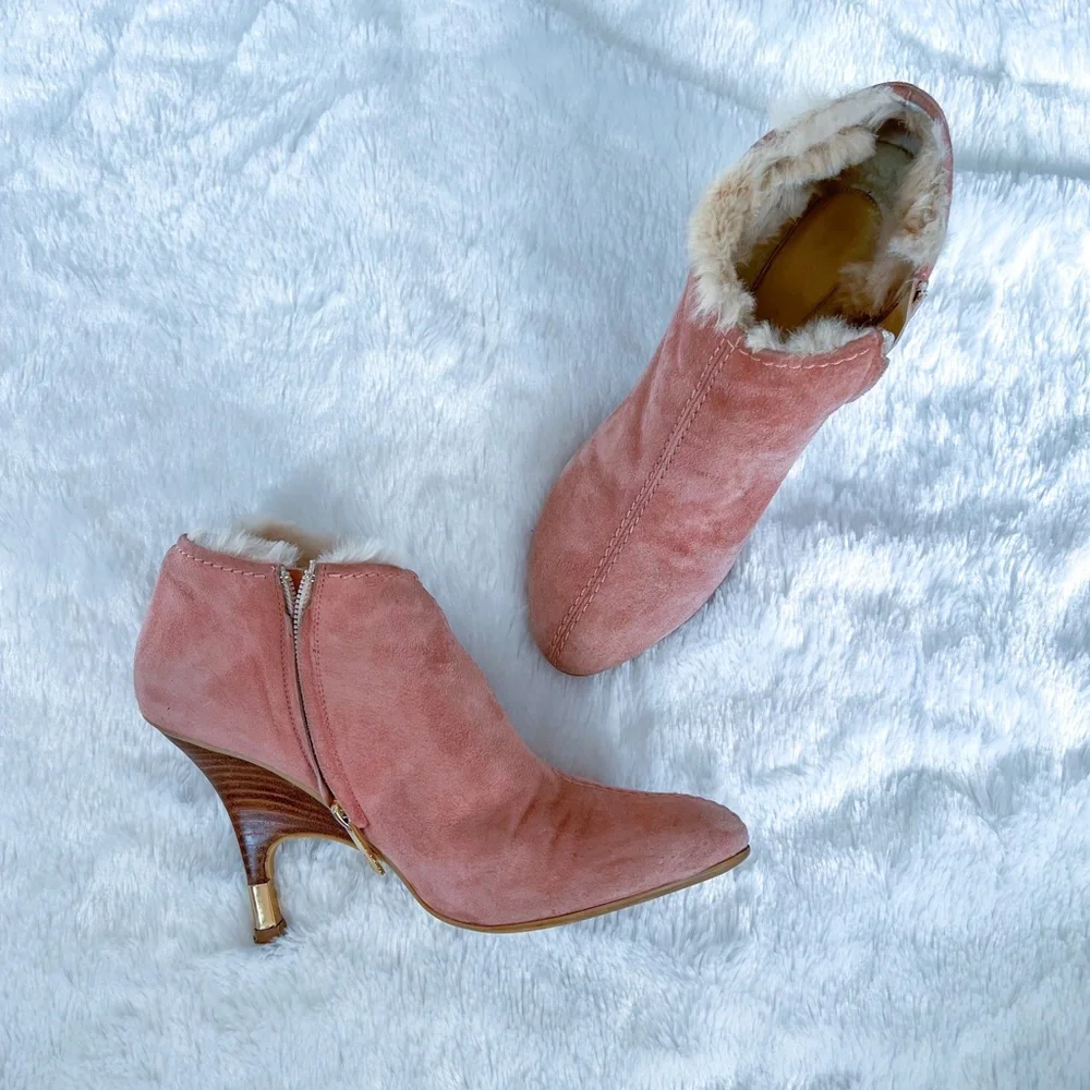 Giuseppe Zanotti | Pink Suede Fur Lined Ankle Booties High Heel Round Toe 39